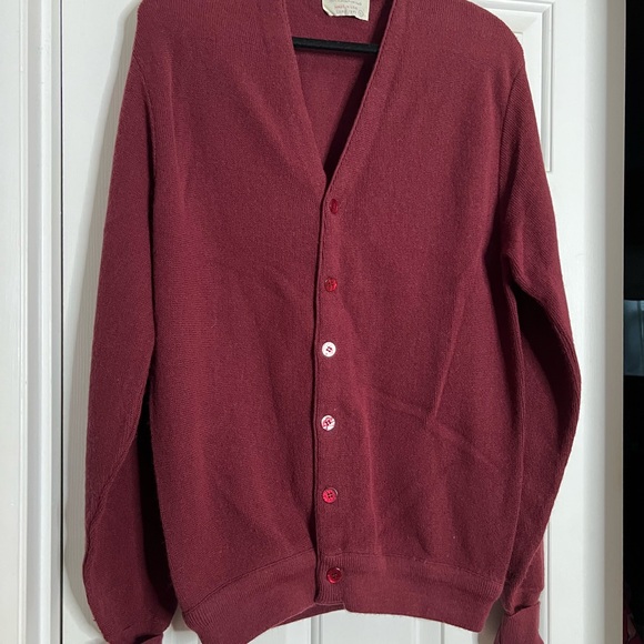 Vintage Jefflon Men's Burgundy Cardigan Sweater - Picture 1 of 7
